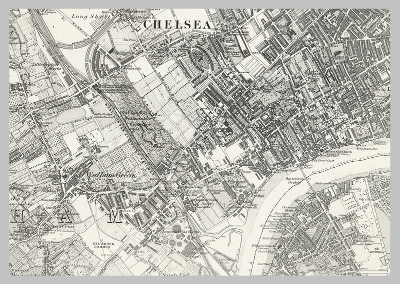 1870 South West London Ordnance Survey Map