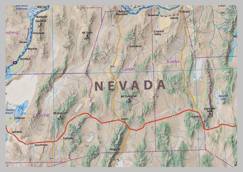 California and Nevada Physical State Map