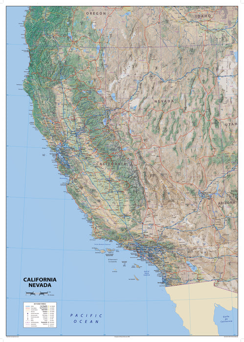California and Nevada Physical State Map