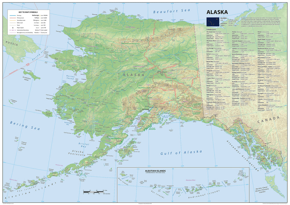Detailed Alaska Physical State Map