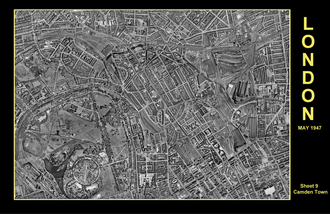 Post-War 1947 London Aerial Map - Camden Town