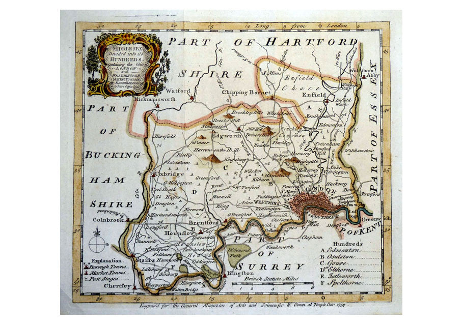 1757 - Map Of Middlesex by Emanuel Bowen