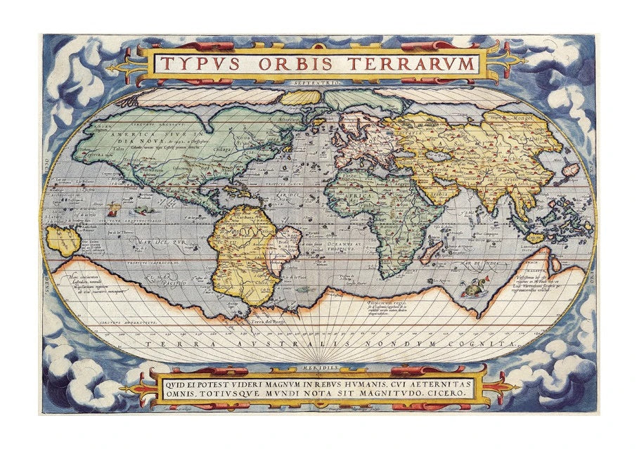 1570 Map of the World by Abraham Ortelius
