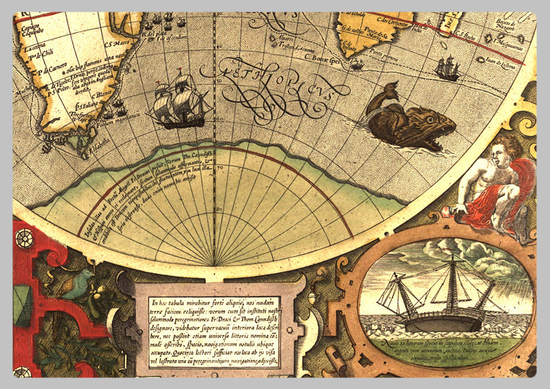 1595 - World Map of Sir Francis Drake's Voyage