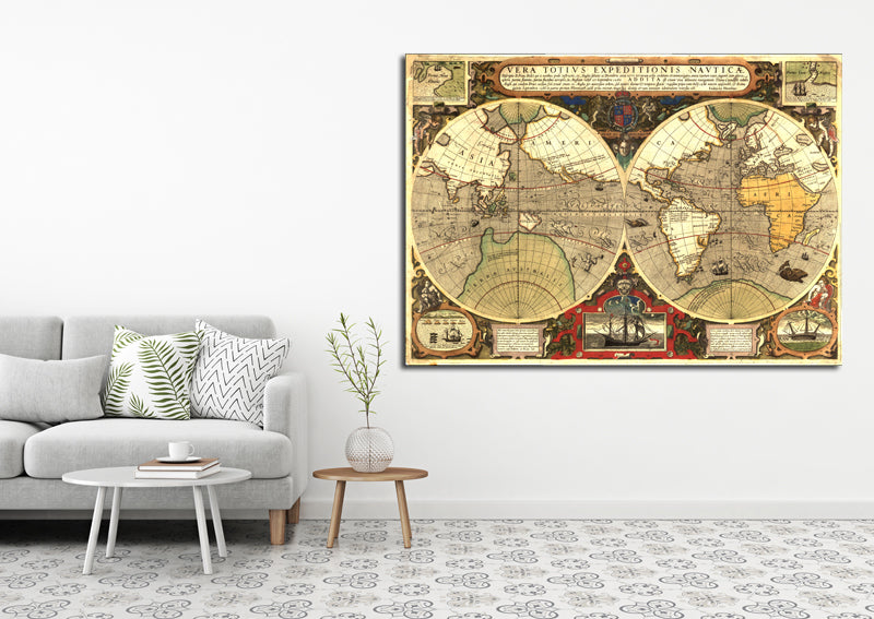 1595 - World Map of Sir Francis Drake's Voyage