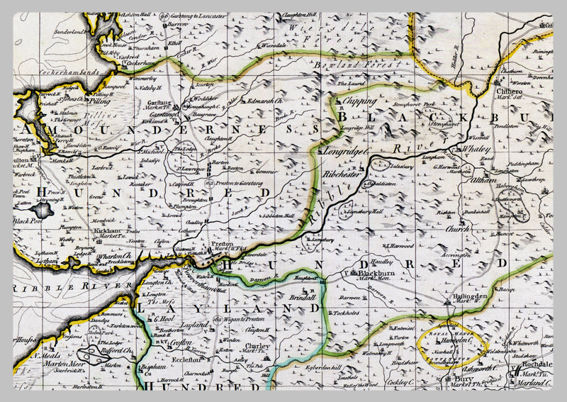 1749 - Map Of Lancashire by Emanuel Bowen