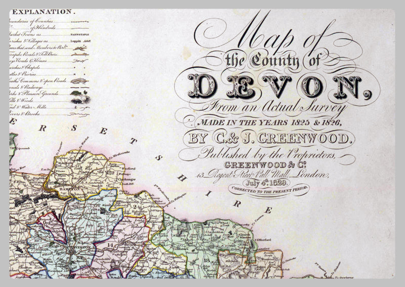 1829 - Map Of Devon by C.J Greenwood