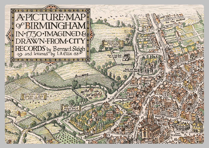 1923 - Illustrated Map of Birmingham by Bernard Sleigh