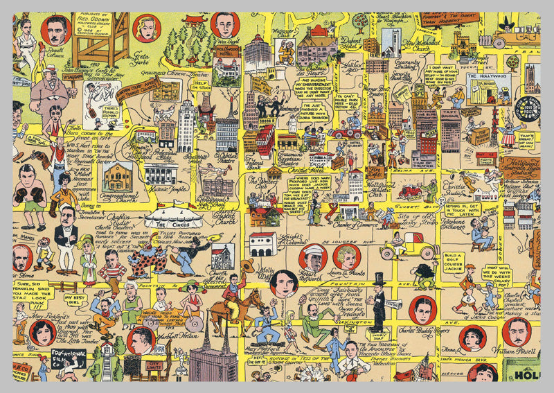 1930's - Hollywood Pictorial Map by Ruth Taylor White