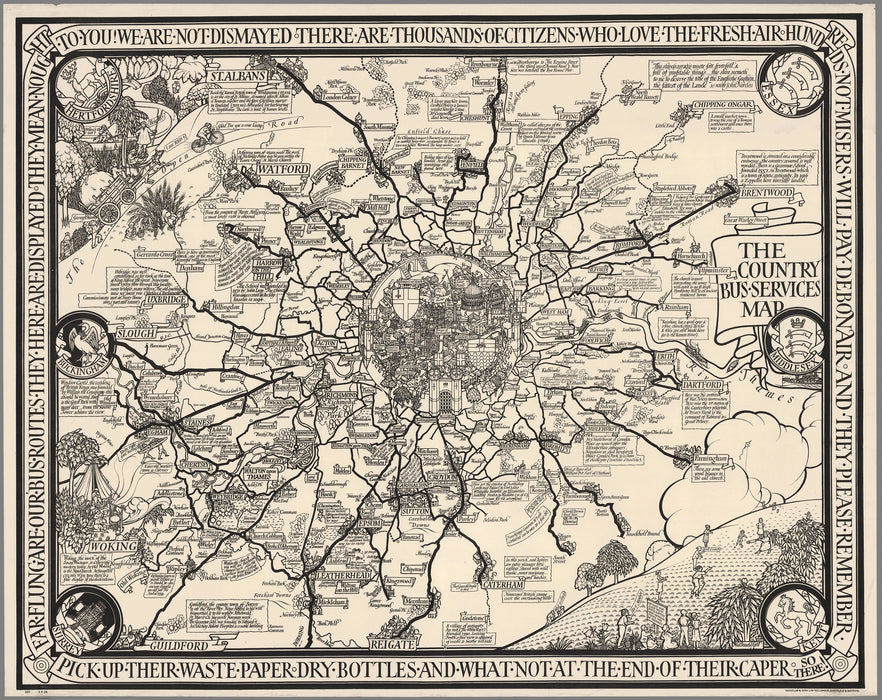 1928 Country Bus Services Map - London and Vicinity