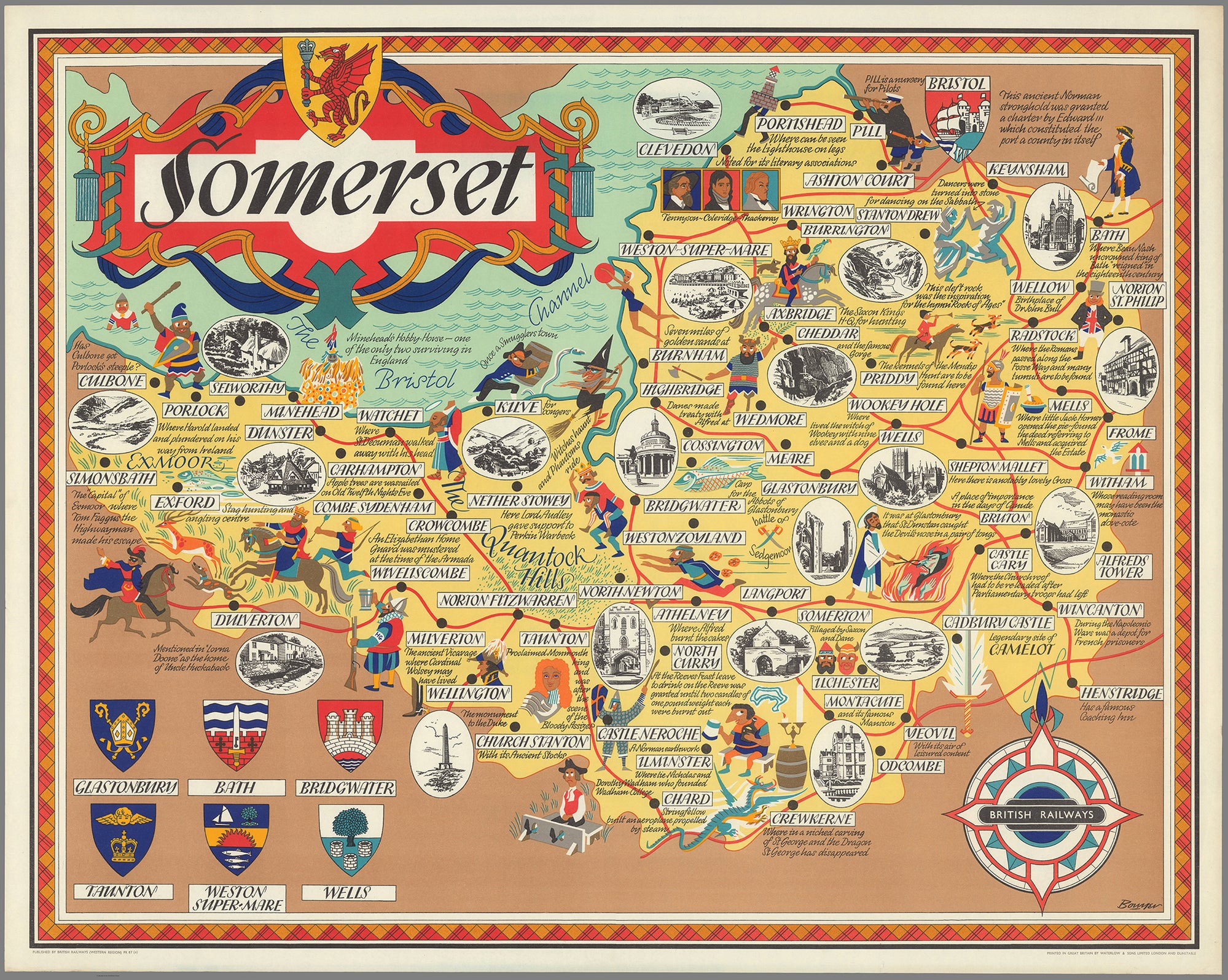 1950 british rail map of somerset i love maps