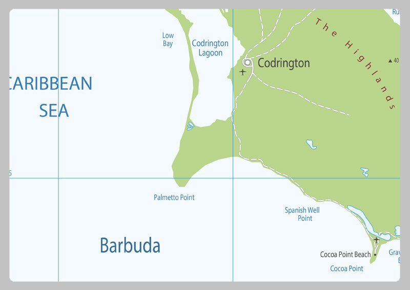 Physical Map of Antigua & Barbuda - The Oxford Collection
