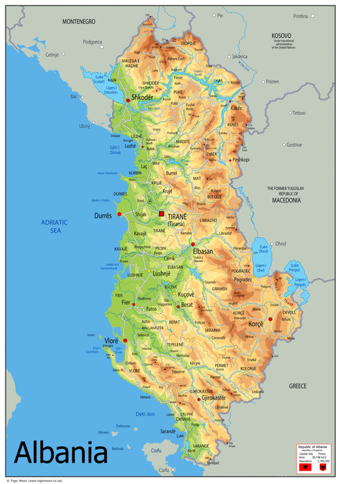 Physical Map of Albania - The Oxford Collection