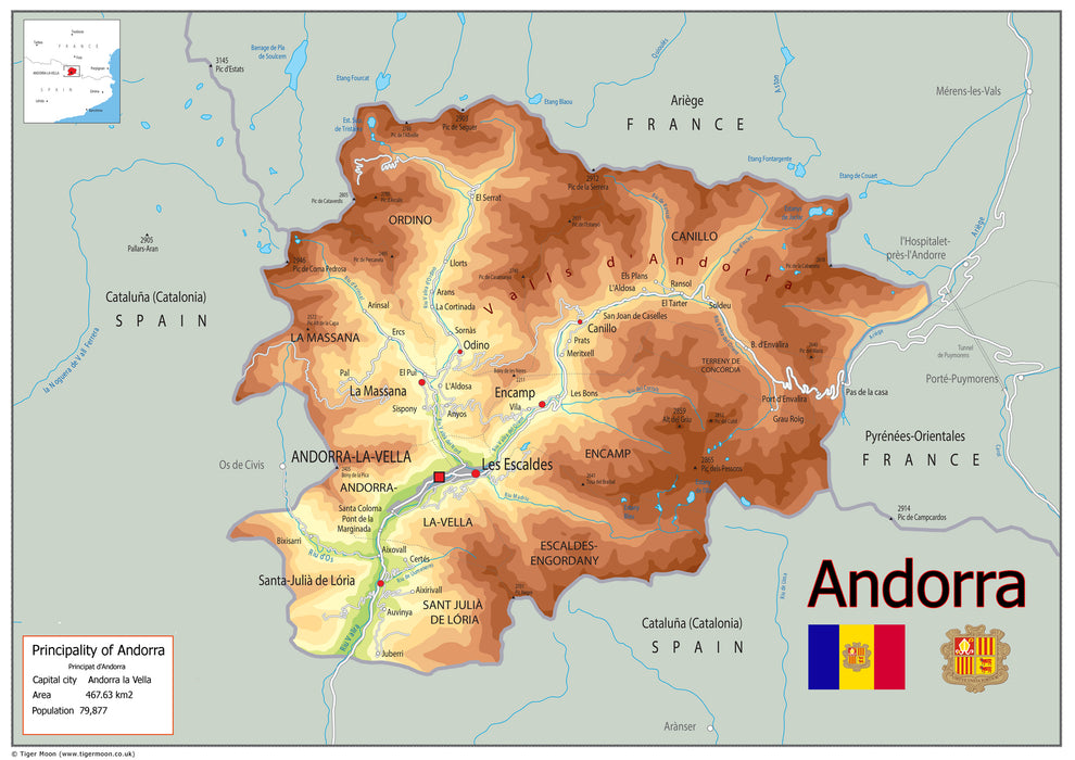 Physical Map of Andora - The Oxford Collection