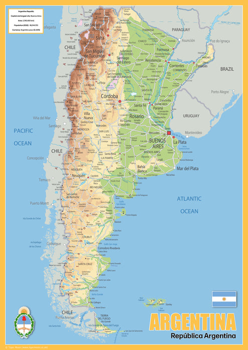 Physical Map of Argentina - The Oxford Collection