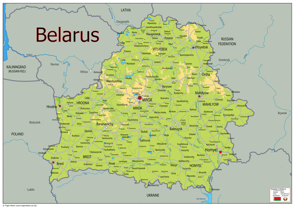 Physical Map of Belarus - The Oxford Collection