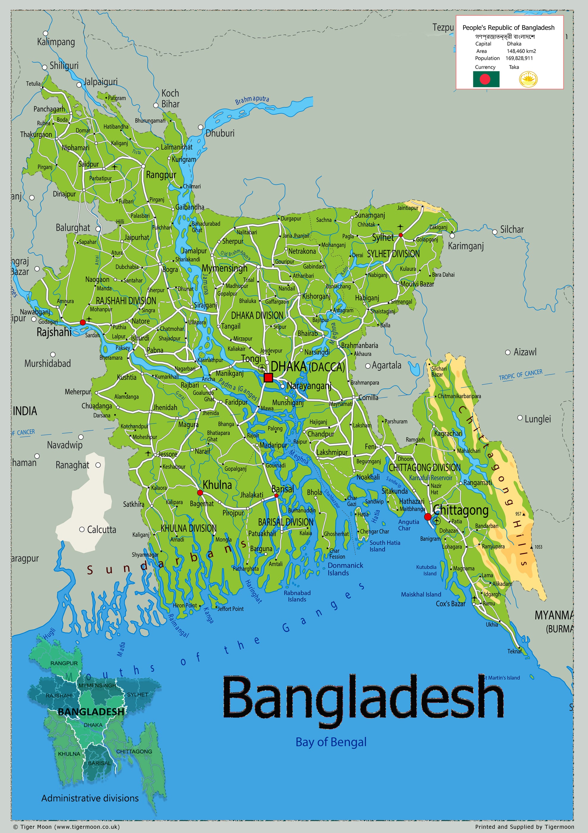 Bd Potcode Map Physical Map of Bangladesh - The Oxford Collection– I Love Maps