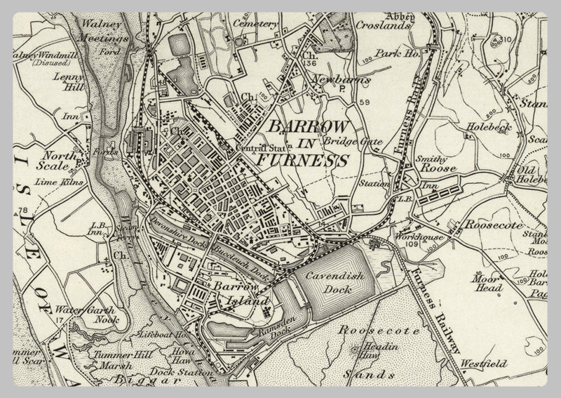 1890 Collection - Barrow in Furness (Ulverston) Ordnance Survey Map