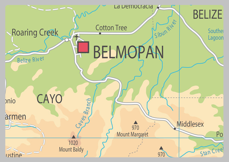 Physical Map of Belize - The Oxford Collection
