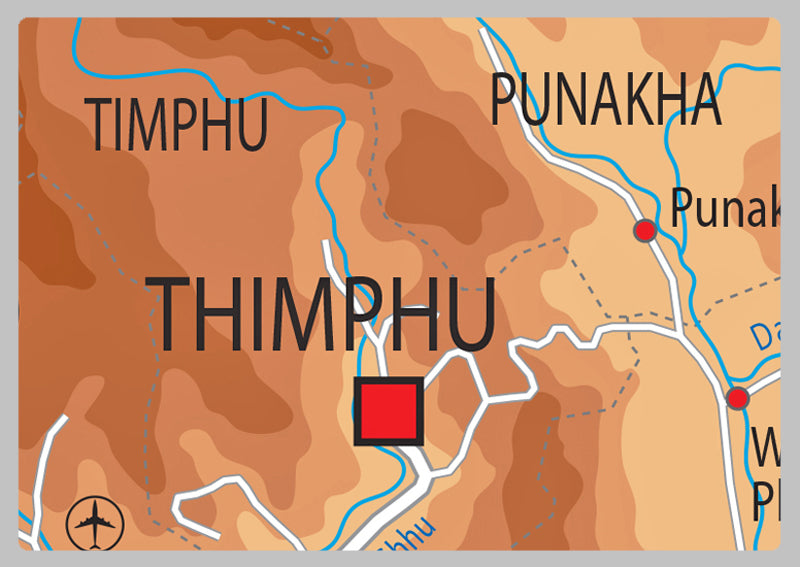 Physical Map of Bhutan - The Oxford Collection