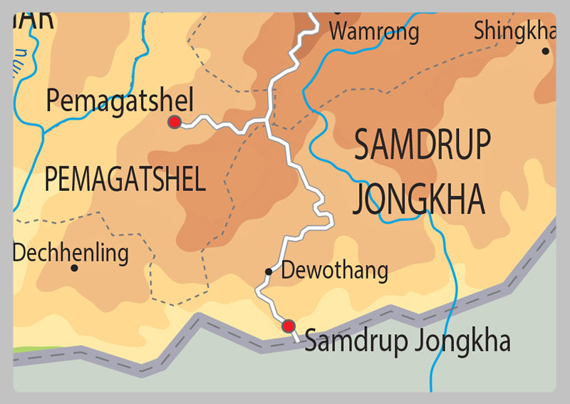 Physical Map of Bhutan - The Oxford Collection