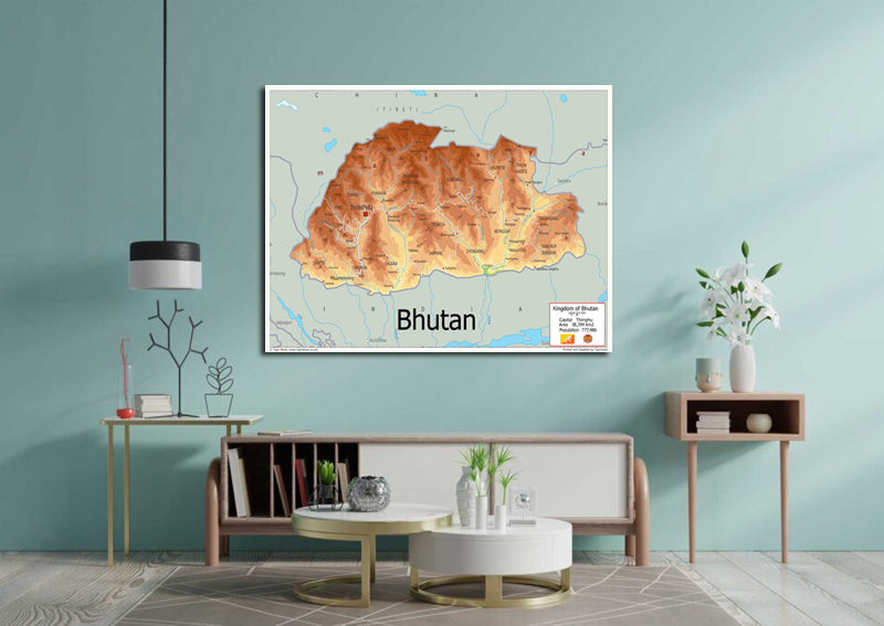 Physical Map of Bhutan - The Oxford Collection