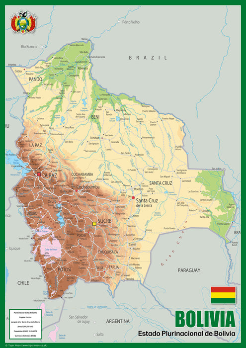 Physical Map of Bolivia - The Oxford Collection