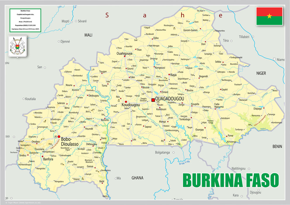 Physical Map of Burkina Faso - The Oxford Collection