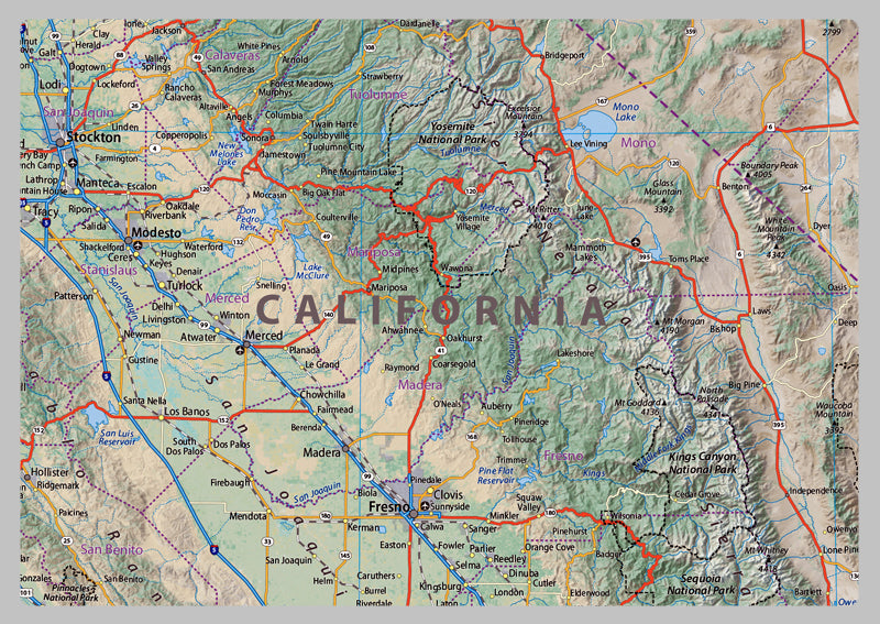 California and Nevada Physical State Map