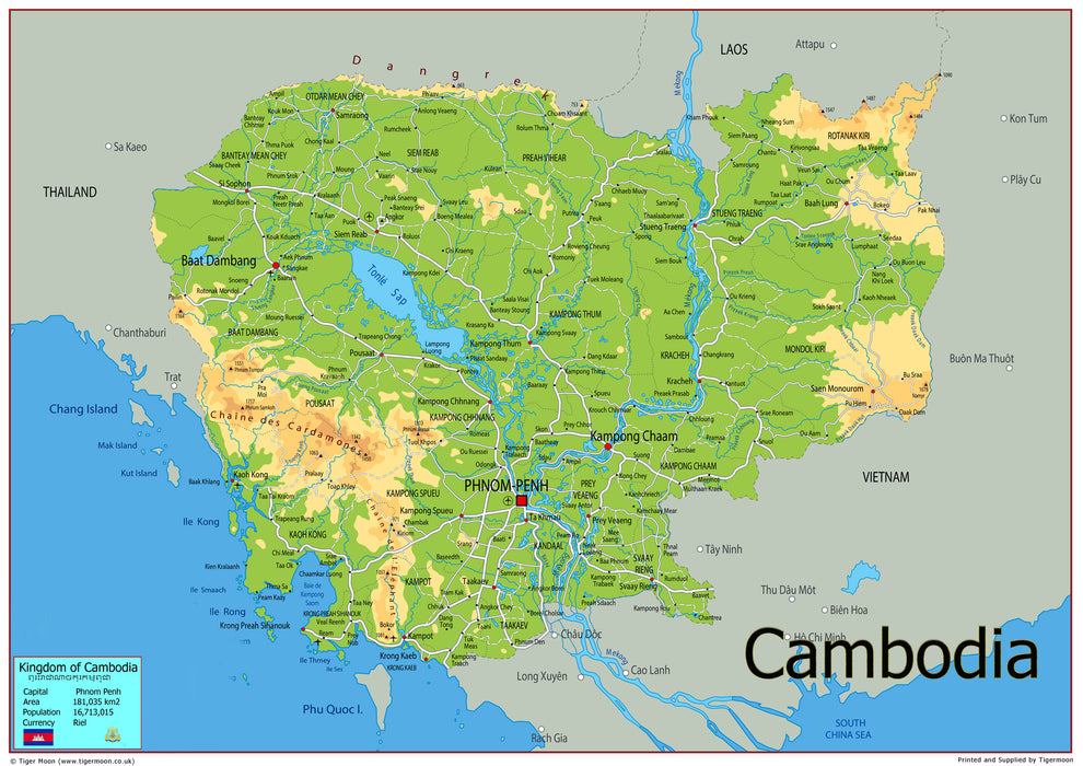 Physical Map of Cambodia - The Oxford Collection