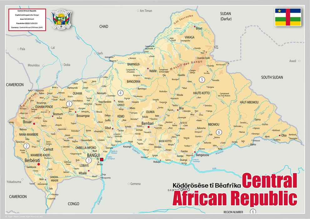 Physical Map of the Central African Republic - The Oxford Collection