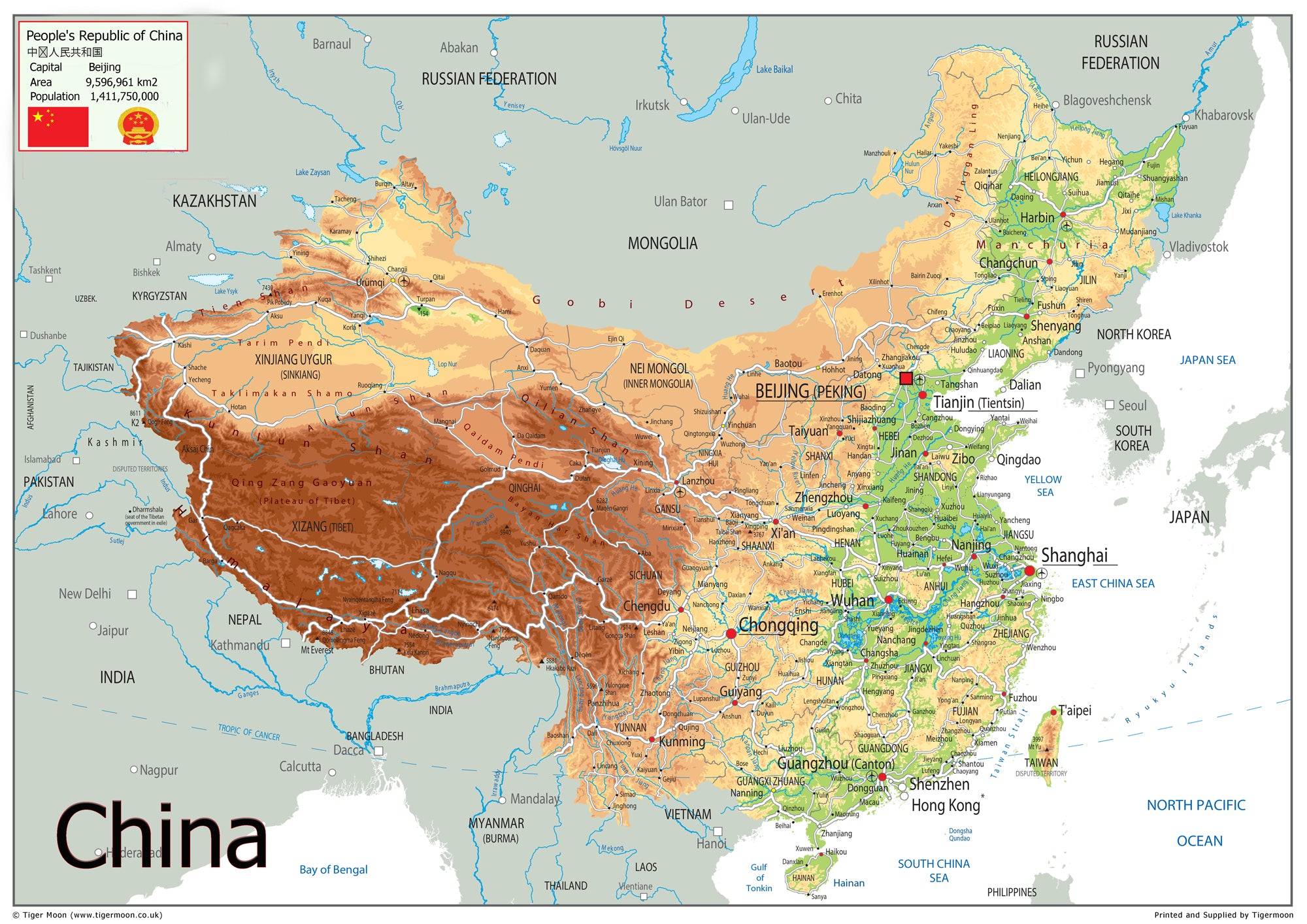 Physical Map of China - The Oxford Collection– I Love Maps