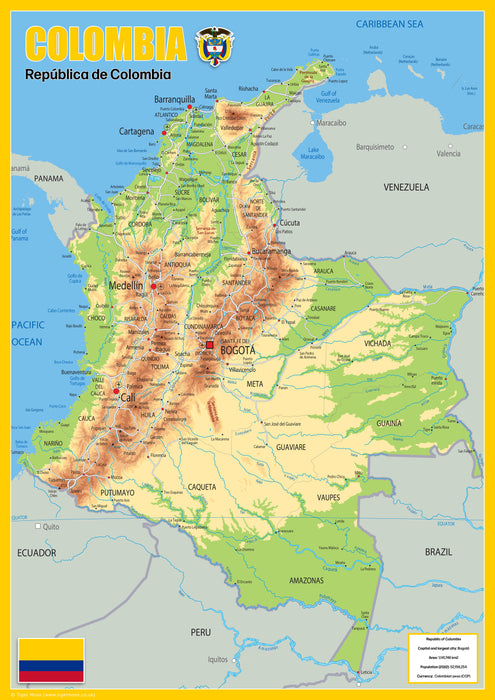 Physical Map of Colombia - The Oxford Collection