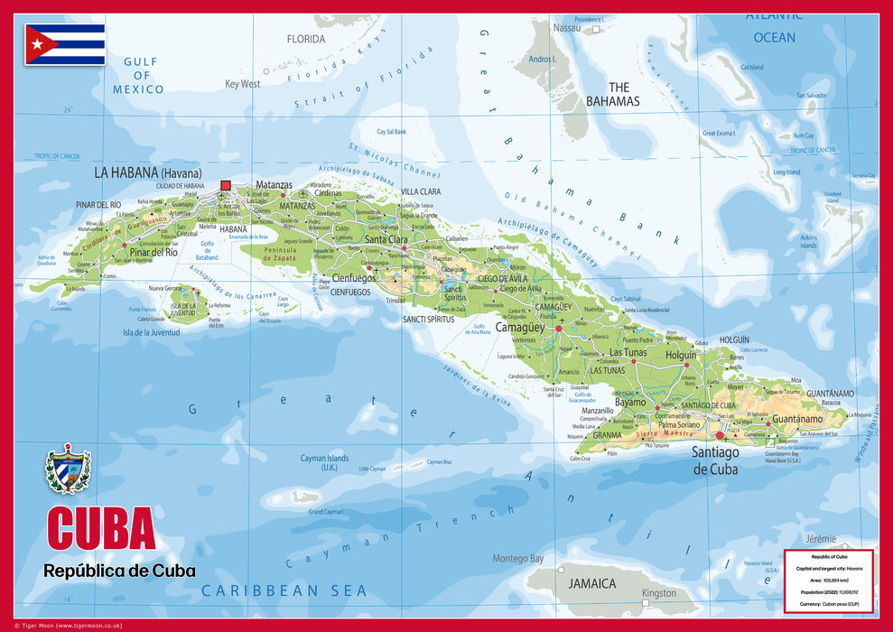 Physical Map of Cuba - The Oxford Collection