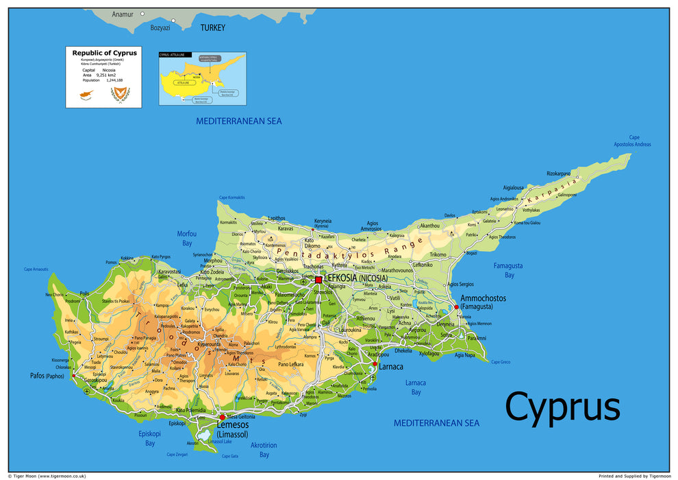 Physical Map of Cyprus - The Oxford Collection