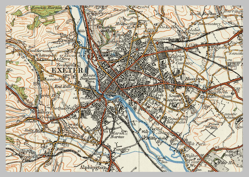 Exeter Map Shape 1920 Collection - Dartmoor & Exeter Ordnance Survey Map– I Love Maps
