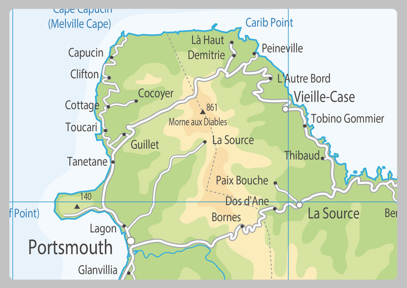 Physical Map of Dominica - The Oxford Collection