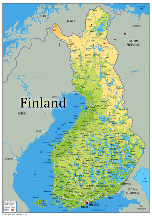 Physical Map of Finland - The Oxford Collection