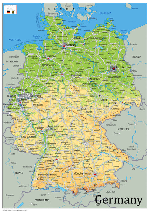 Physical Map of Germany - The Oxford Collection