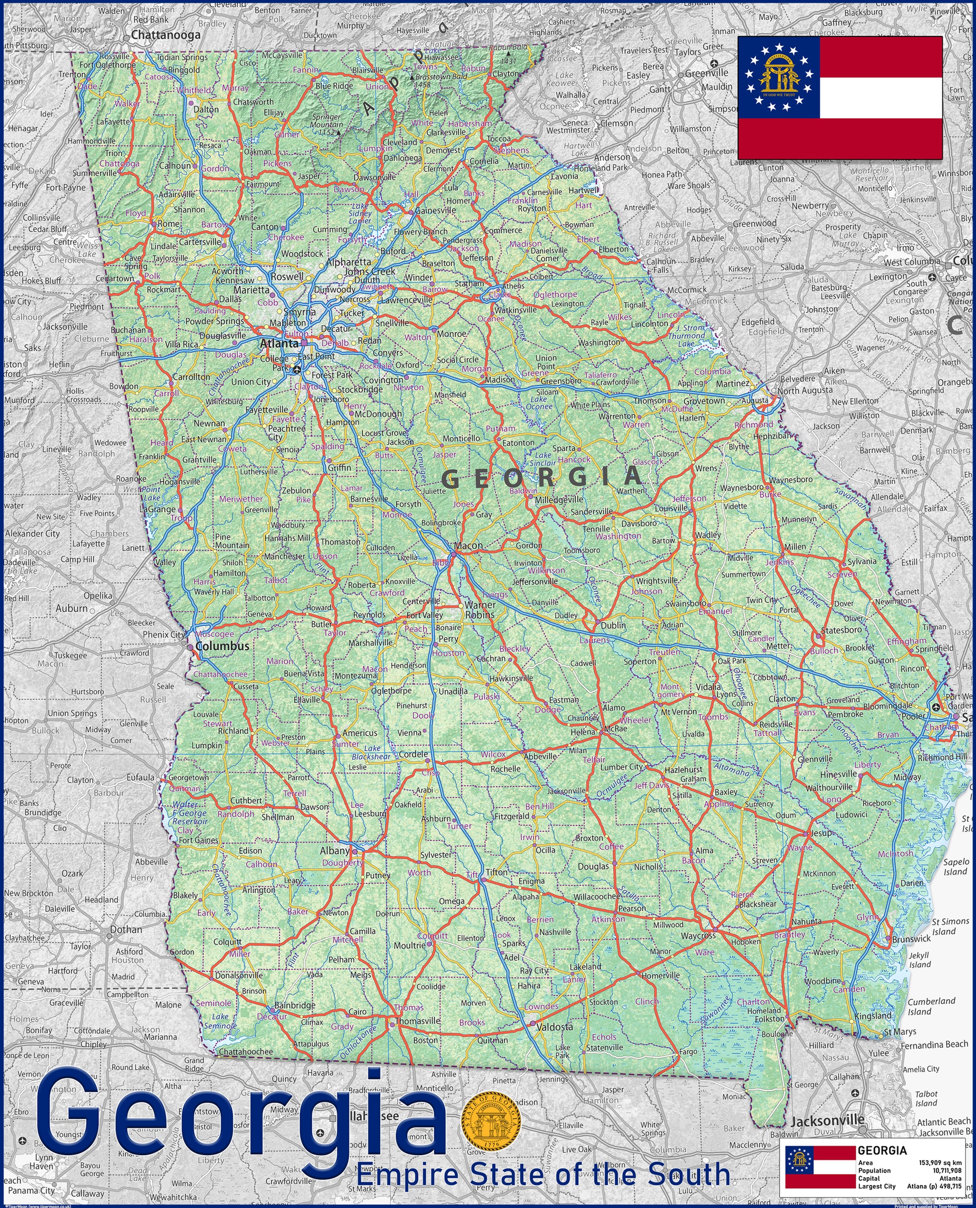 Georgia Physical State Map– I Love Maps