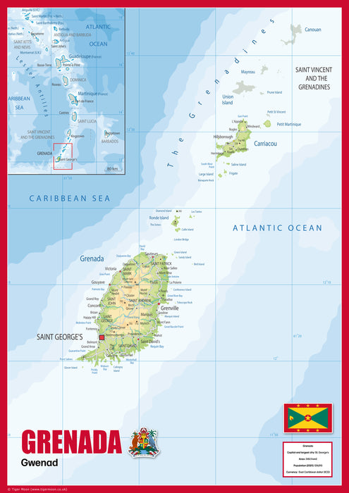 Physical Map of Grenada - The Oxford Collection