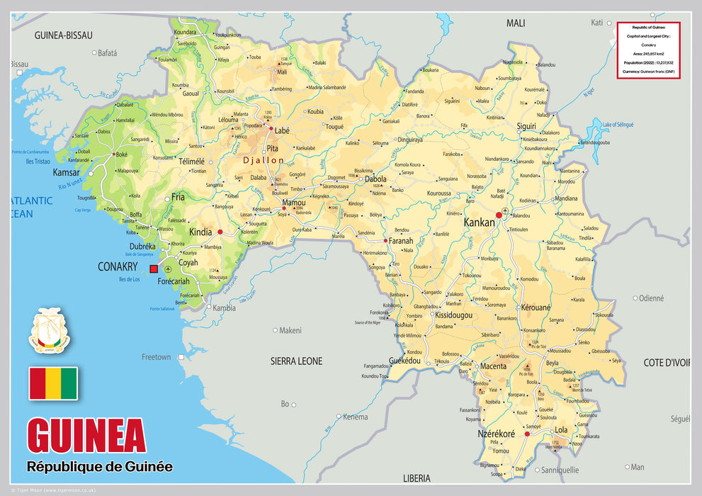 Physical Map of Guinea - The Oxford Collection