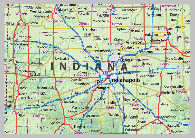Illinois, Indiana, Ohio and Kentucky Physical Map
