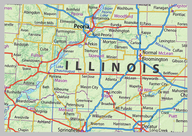 Illinois, Indiana, Ohio and Kentucky Physical Map