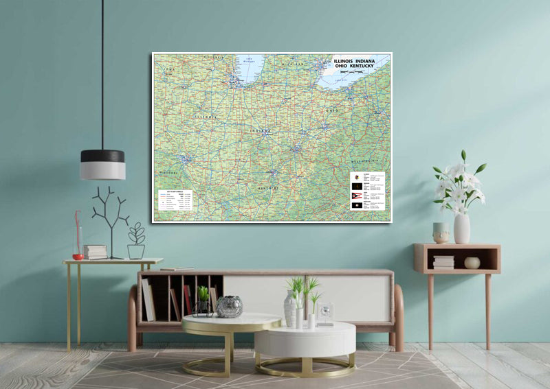Illinois, Indiana, Ohio and Kentucky Physical State Map I Love Maps