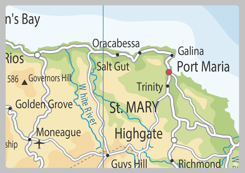 Physical Map of Jamaica - The Oxford Collection