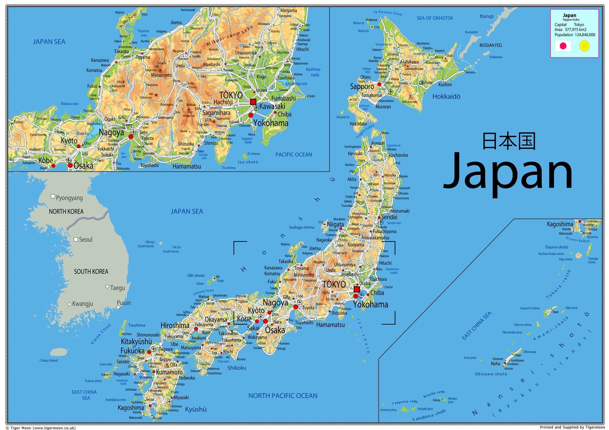 Physical Map of Japan - The Oxford Collectionโ I Love Maps