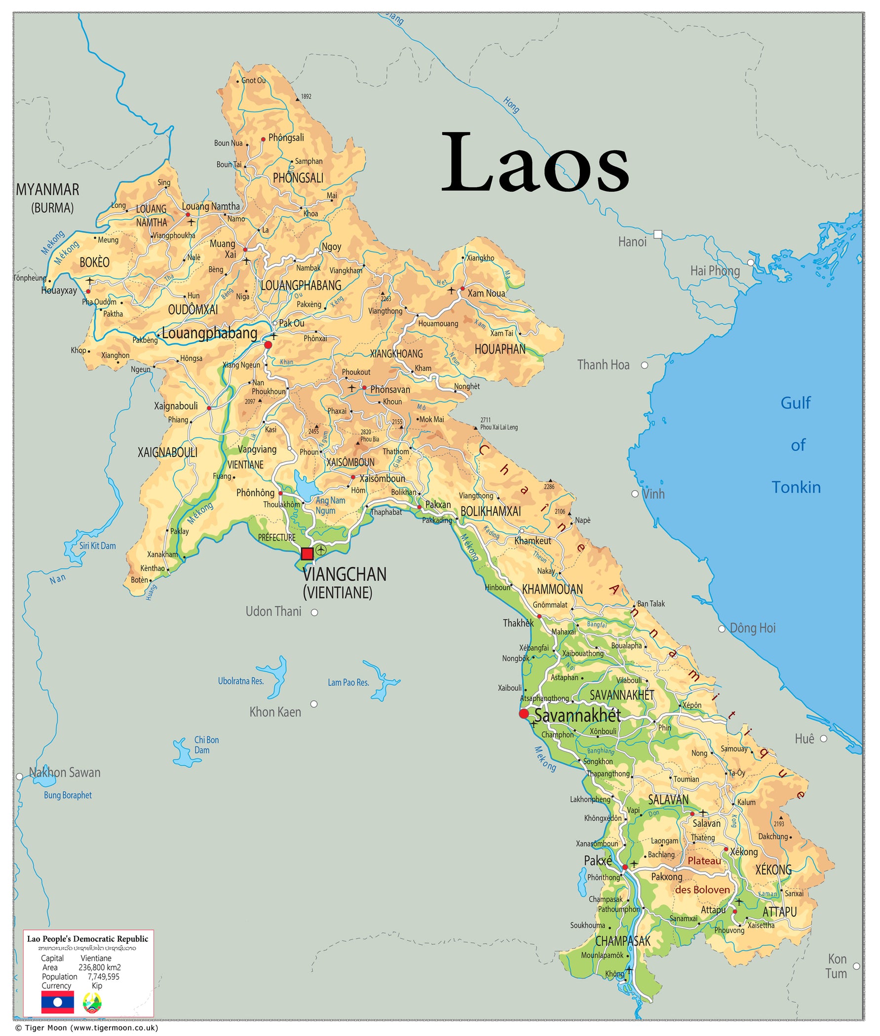 Lauos Map Physical Map of Laos - The Oxford Collection– I Love Maps