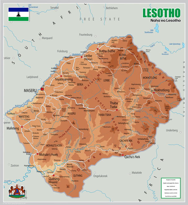 Physical Map of Lesotho - The Oxford Collection