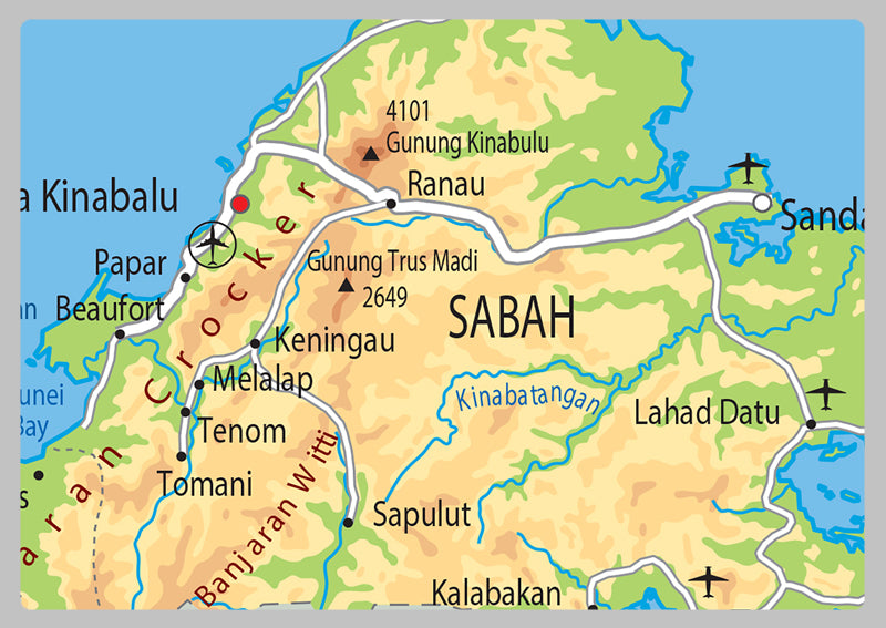 Physical Map of Malaysia - The Oxford Collection